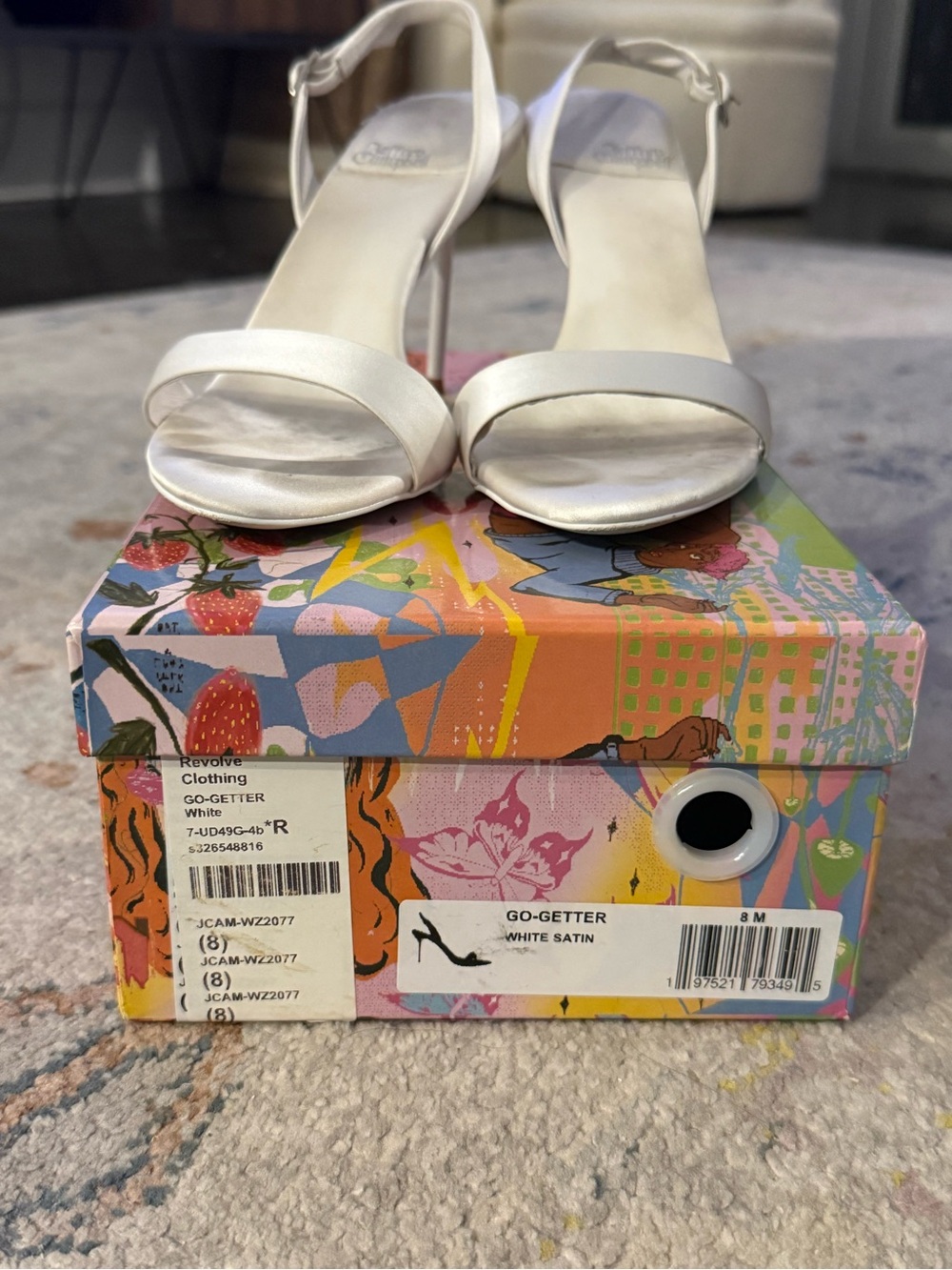 Jeffrey Campbell White Satin Go-Getter Ankle-Strap Heels